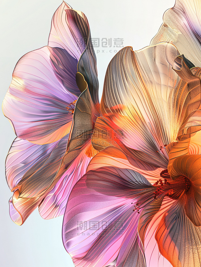 创意磨砂玻璃透明橙色花朵浪漫唯美插画设计