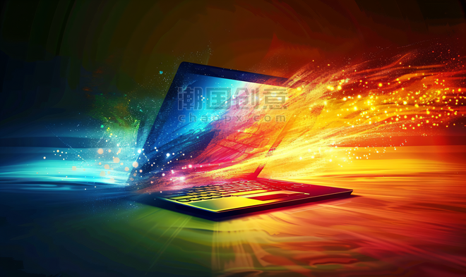 创意科技酷炫飞溅粉墨彩色互联网笔记本电脑