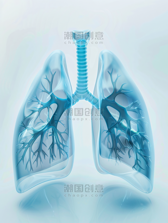 创意呼吸内科诊所肺医疗健康人体器官蓝色透明透视肺部