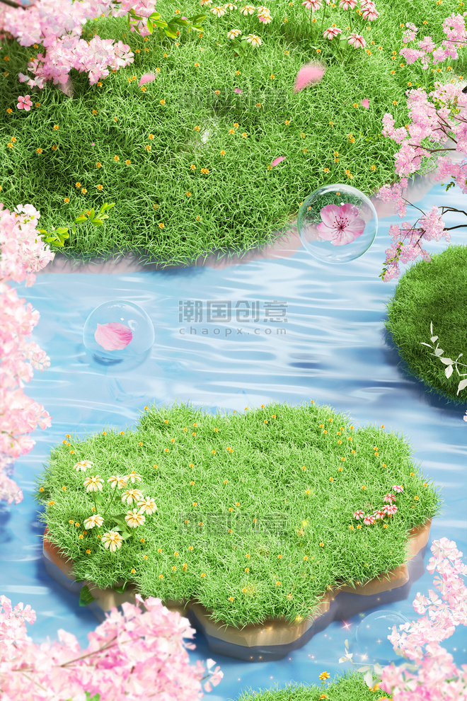 春天樱花季清新3D立体C4D植物场景