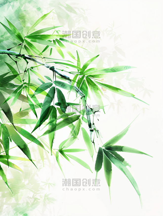 创意古典书法竹子中国风绿色竹叶清明节组合