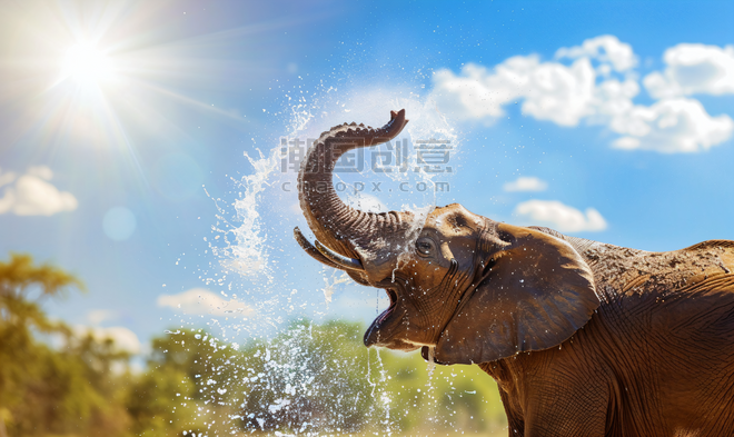 创意泼水节大象喷水庆祝节日民族传统节日习俗