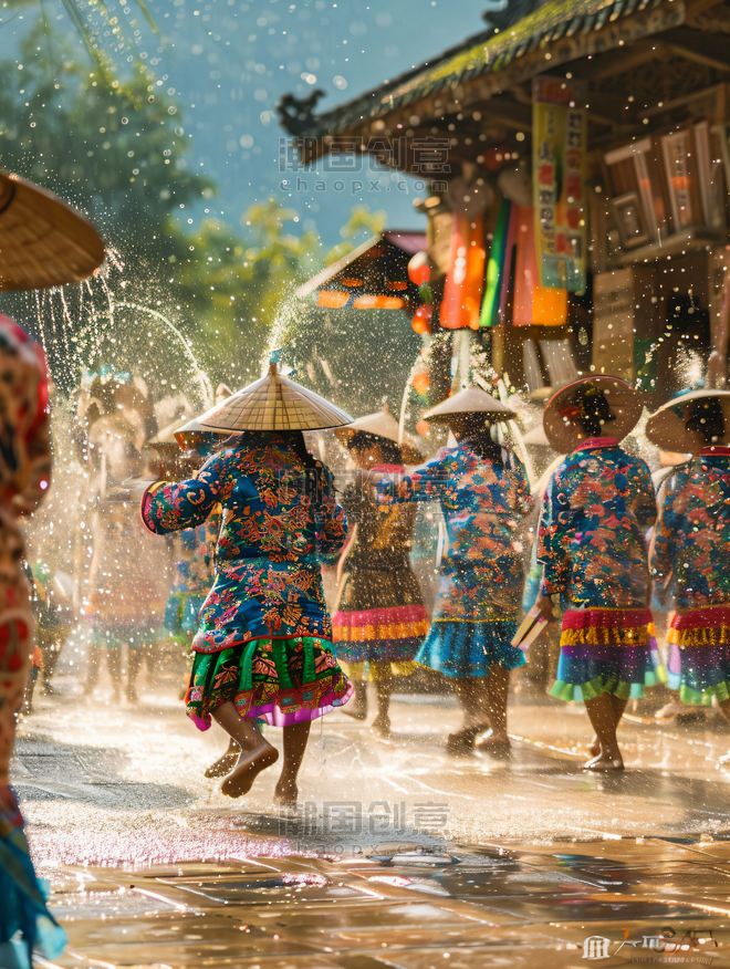 创意泼水节西双版纳传统傣族节日庆祝民族传统节日习俗