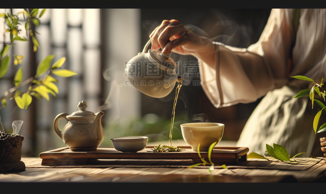 创意女茶艺师倒茶叶中国风国潮茶室