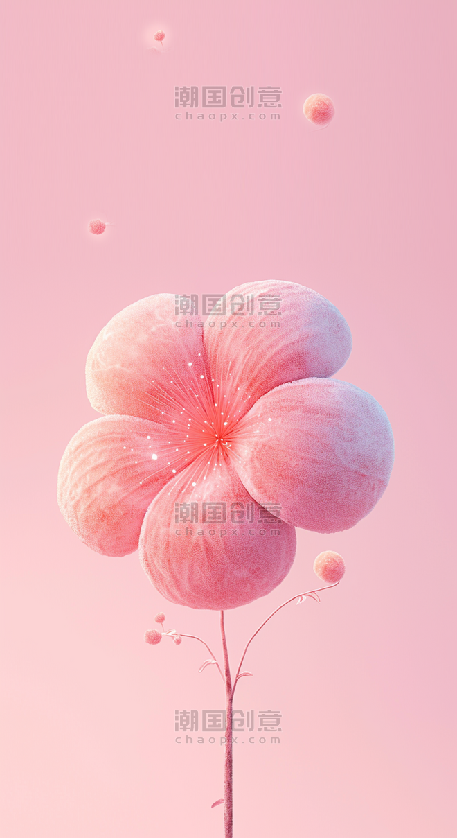 创意浪漫唯美粉色卡通可爱风春天3D毛绒绒质感花朵背景
