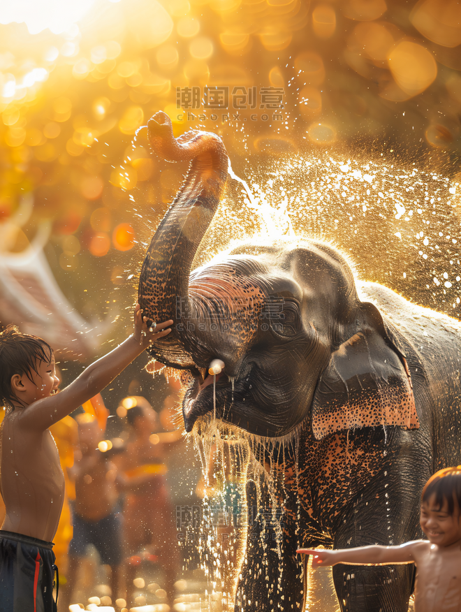 创意泼水节庆祝传统节日大象喷水民族传统节日习俗