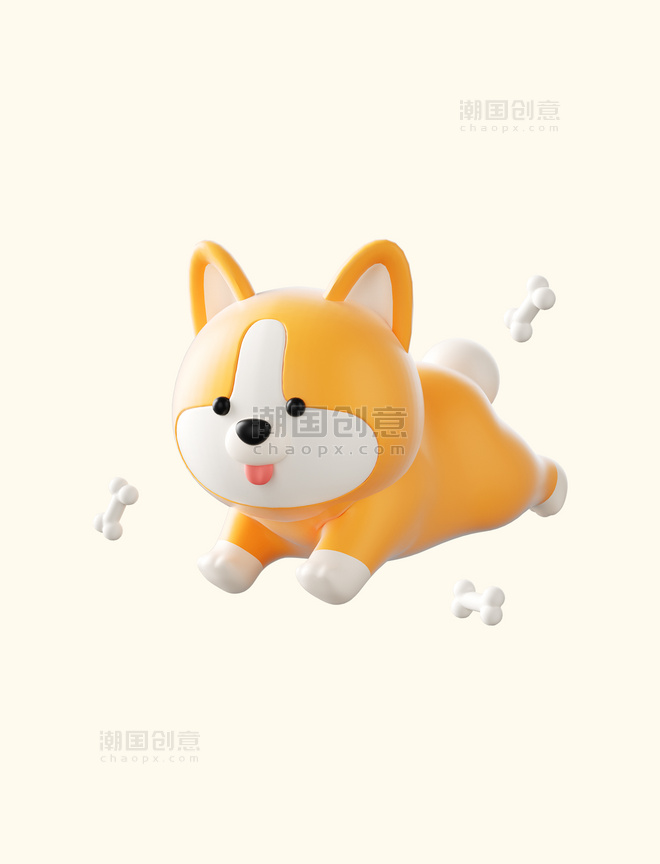 动物宠物柯基立体3d可爱小狗奔跑飞PNG素材