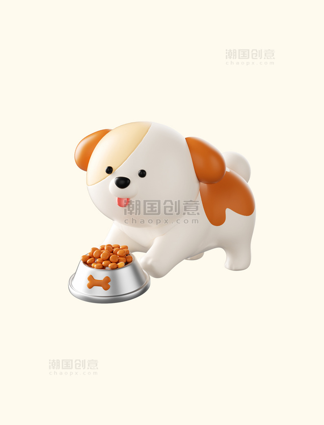 立体3d可爱吃饭小狗动物宠物柯基狗粮设计PNG素材