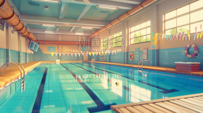 夏天夏季运动手绘室内游泳池健身的插画