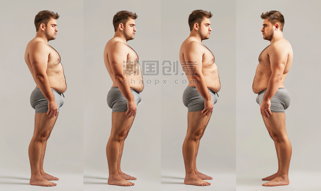创意减肥瘦身人物男性模特侧脸侧面人体形体