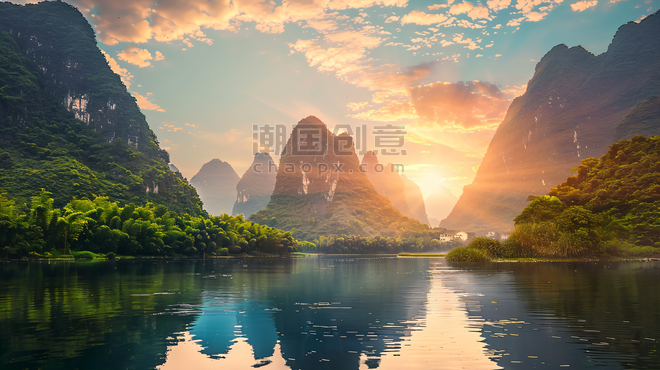 创意中国广西桂林的美丽景观风景旅游美景