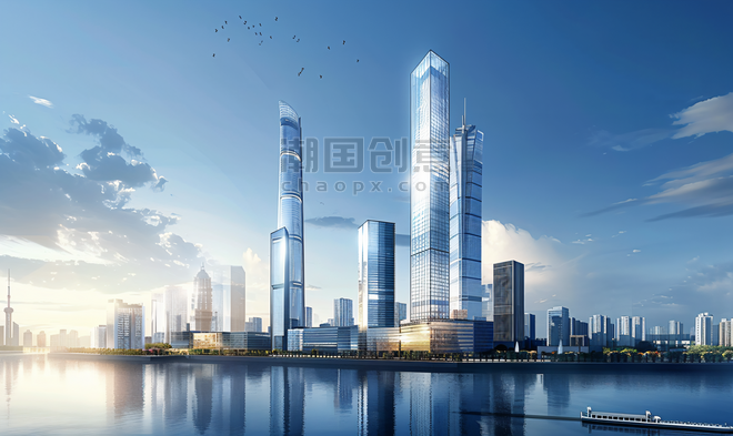 创意上海陆家嘴金融建筑画报感城市都市风景