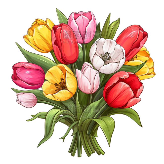 创意郁金香花束春天花朵植物元素免抠图案