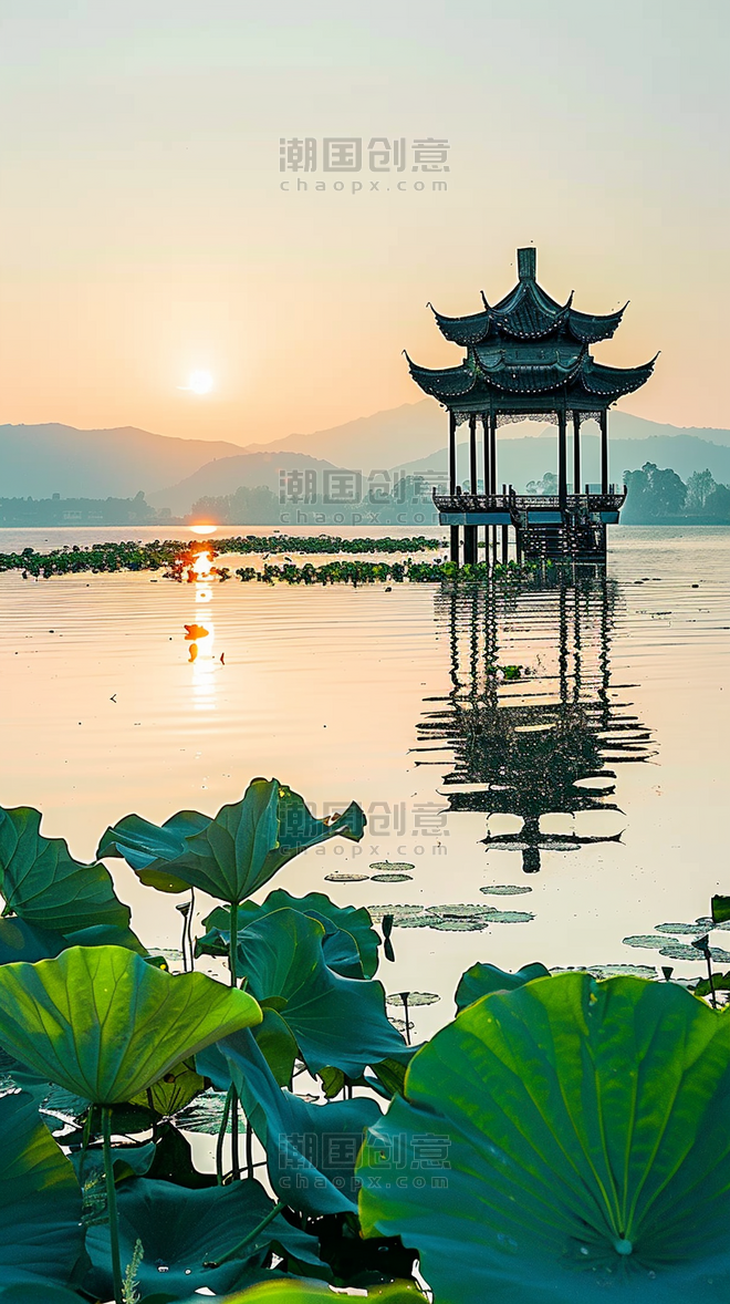创意语文课本封面杭州西湖著名景点风景背景