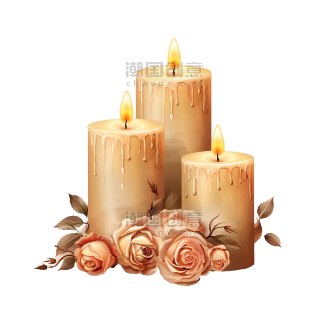 创意浪漫唯美金色蜡烛种类元素免抠图案