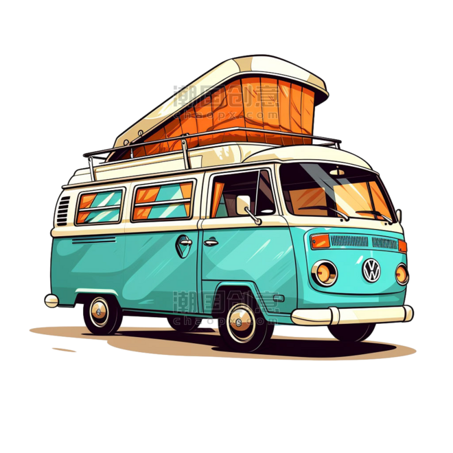 创意露营旅行出游出行大巴汽车元素免抠图案