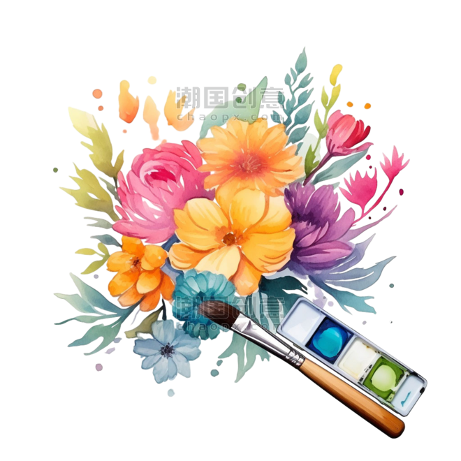 创意花朵画笔元素水彩花朵文艺免抠图案