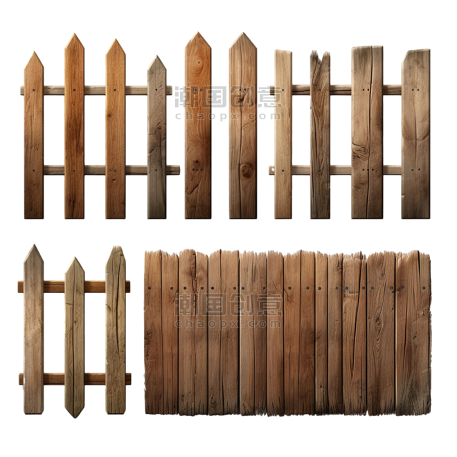 创意安全栅栏元素木头围栏花园免抠图案