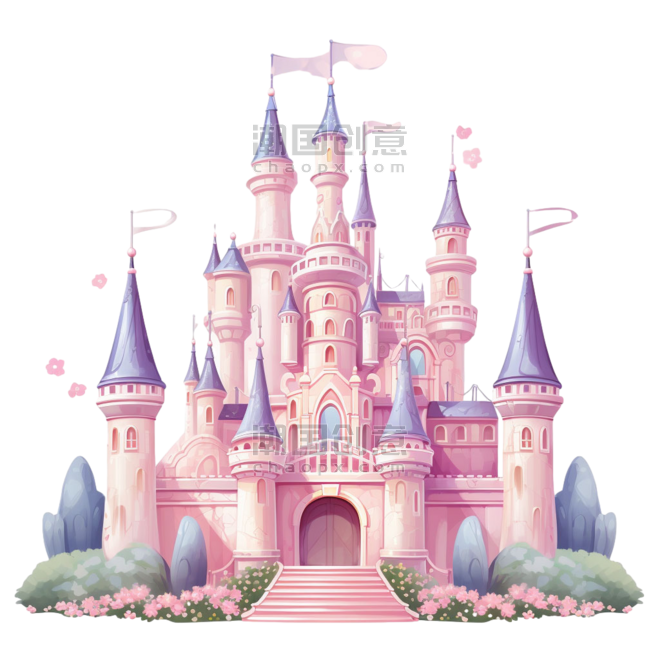 儿童节童话公主游乐园粉色梦幻城堡元素免抠图案