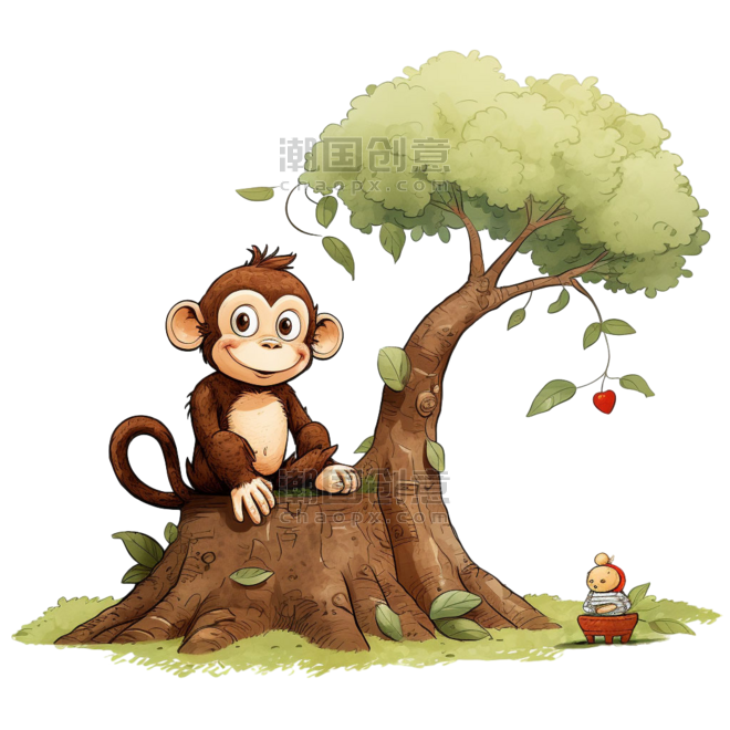 灵长类动物树枝猴子元素免抠图案