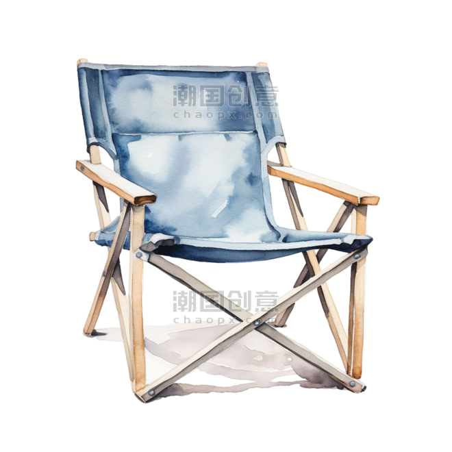 蓝色沙滩椅导演椅水彩折叠椅子元素免抠图案