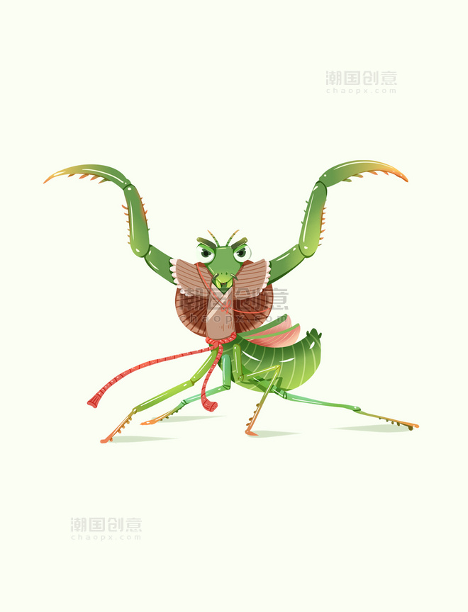 夏天昆虫螳螂拟人动物春天惊蛰元素