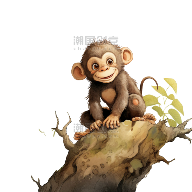 创意灵长类动物树枝猴子元素免抠图案