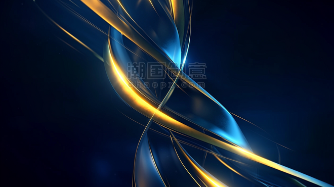 创意商务科技金色蓝色大气蓝金科技玻璃质感流动光纤粒子光效8设计