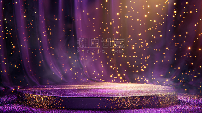 创意紫色金粉展台合成创意颁奖荣誉舞台素材背景