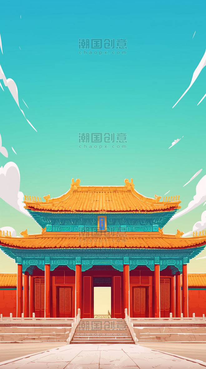 北京地标简约创意国风语文课本封面故宫建筑背景