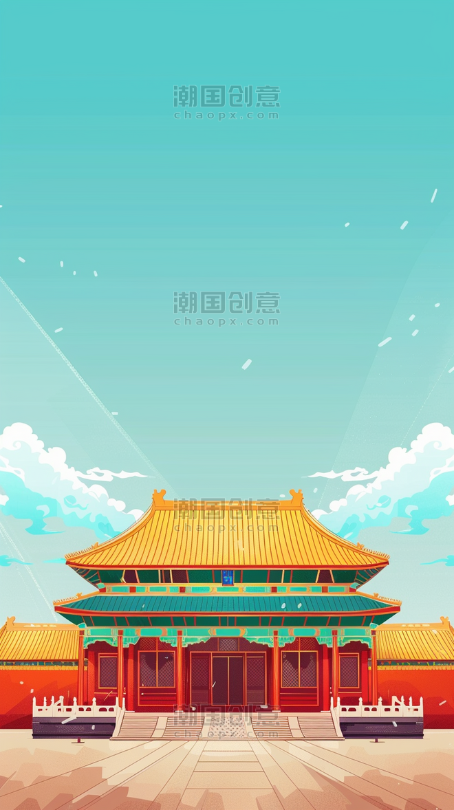 北京故宫地标简约国风语文课本封面故宫建筑背景