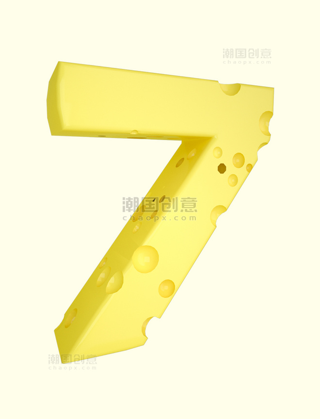 C4D卡通可爱芝士3D立体奶酪数字7装饰