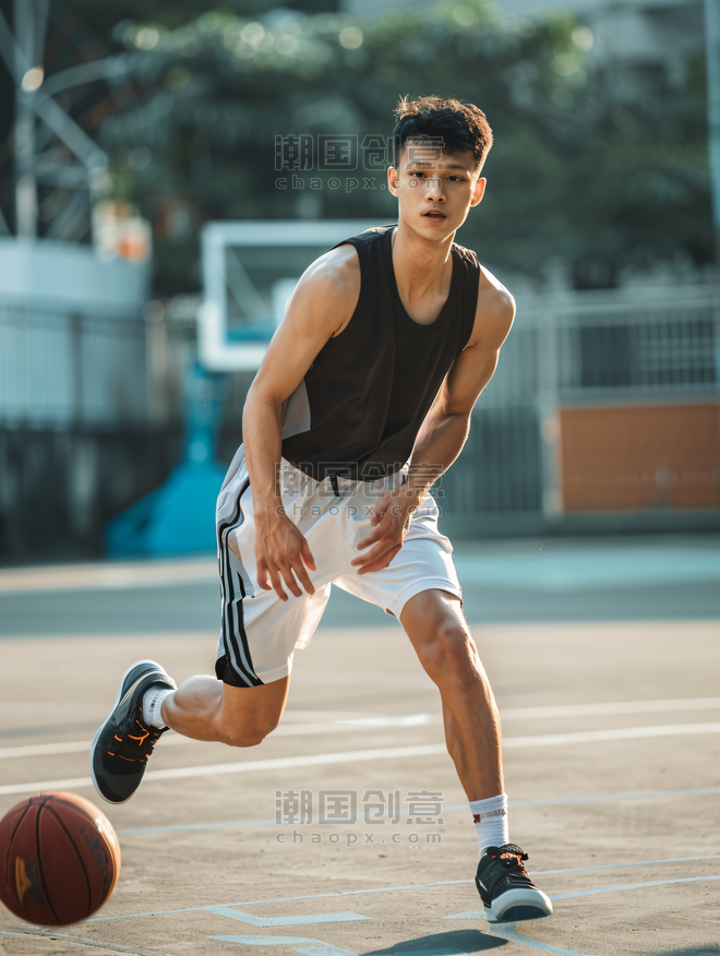 创意亚洲人青年男人打篮球体育运动