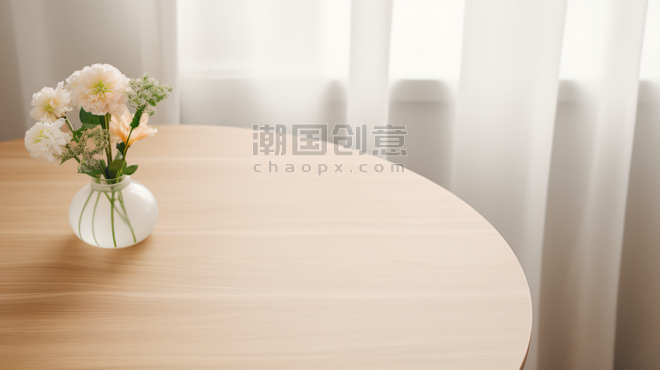 创意简约主义客厅里的原木餐桌原木风干净明亮桌子背景6