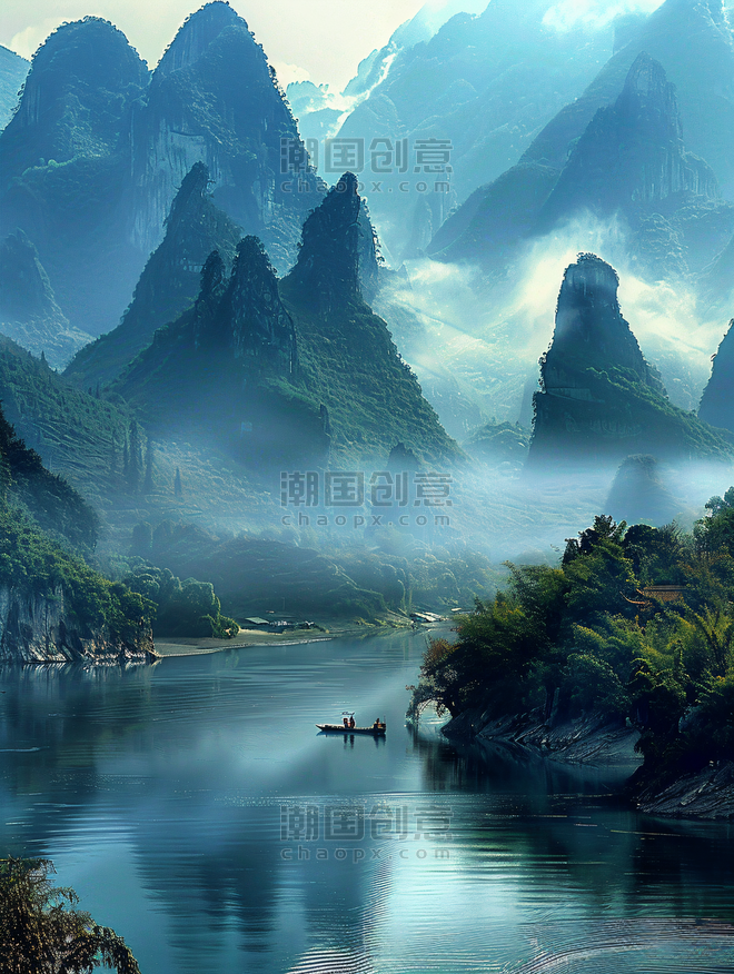 创意中国优雅美丽风景桂林群山山水