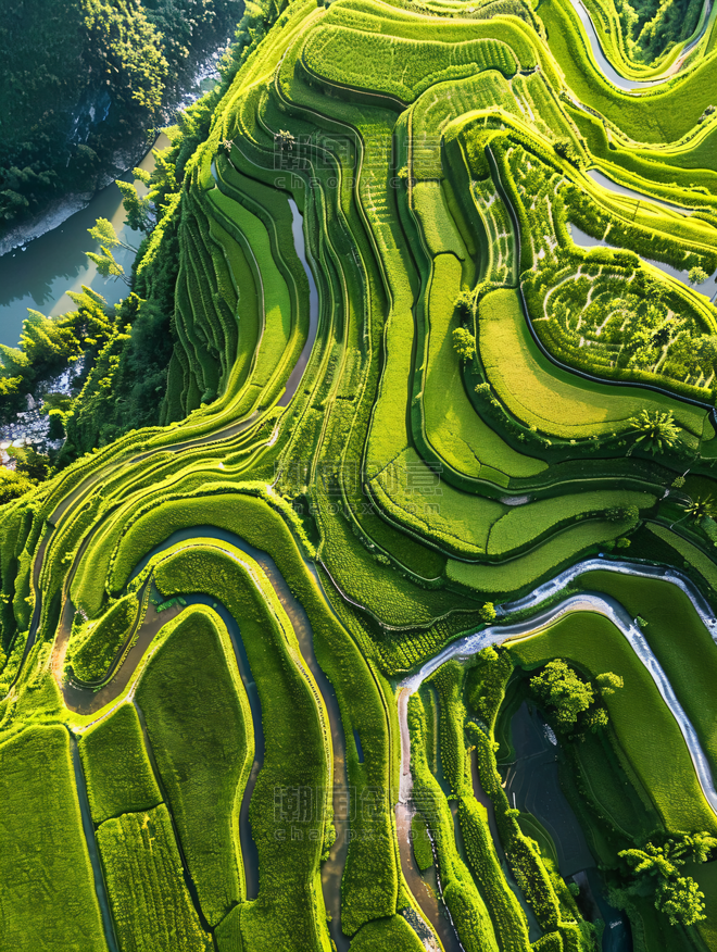 创意航拍桂林金色龙脊梯田中国优雅美丽风景农业