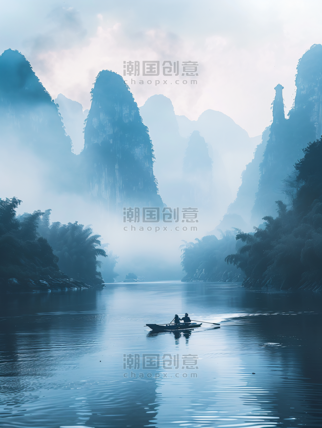 创意漓江渔火中国优雅美丽风景