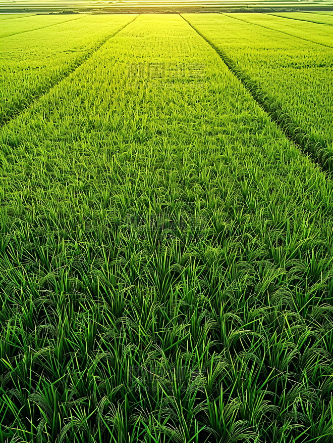 创意航拍美丽乡村农业稻田绿油油的禾苗农田植物