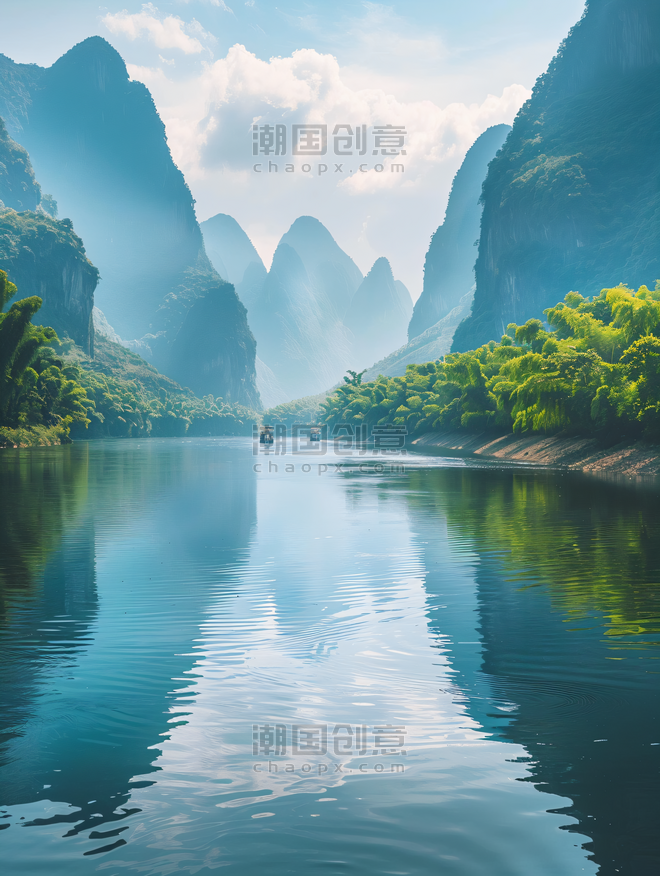 创意广西桂林玉龙江中国优雅美丽山水景观