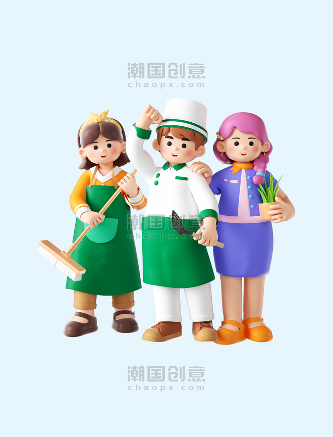 劳动节3D立体五一职业人物销售花艺师厨师形象