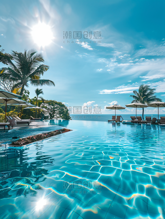 创意大海旅游海南夏季夏天酒店泳池全景图摄影图
