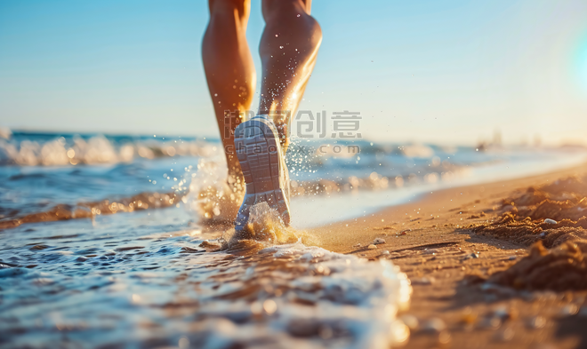 创意海边奔跑运动夏天大海沙滩摄影图