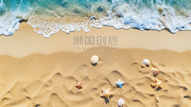 夏天夏季沙滩大海海浪模糊的沙纹理贝壳