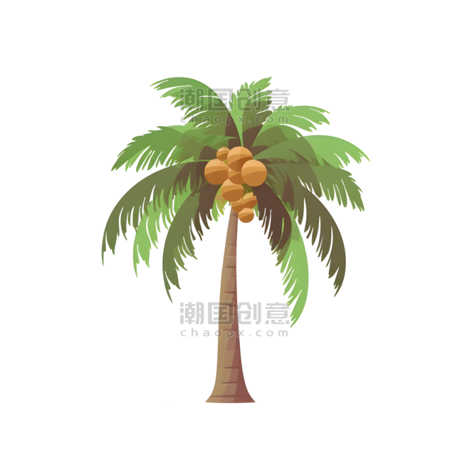 夏天植物卡通热带椰子树植物手绘