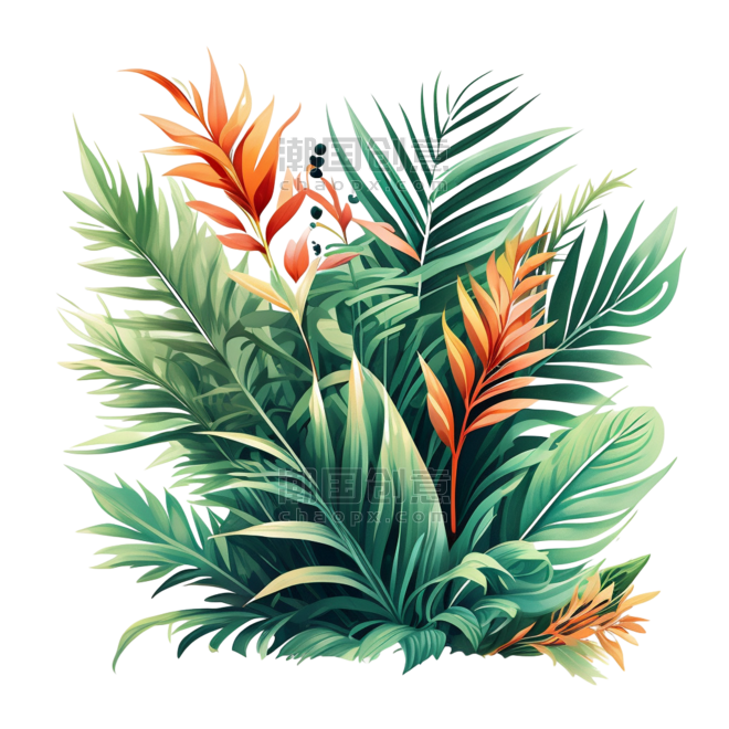 创意绿色树叶手绘热带植物元素插画