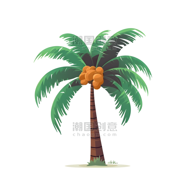 创意夏天植物卡通热带椰子树手绘