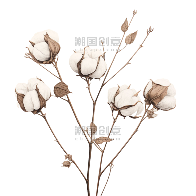 创意洁白棉花植物花朵植物农作物免抠图案