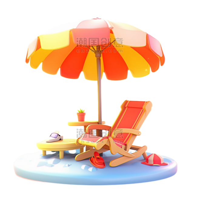 创意夏日遮阳伞防晒伞夏天遮阳旅游度假完美配色3d元素