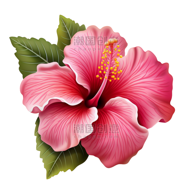 创意夏天粉色花朵单只写实热带植物元素立体免扣图案
