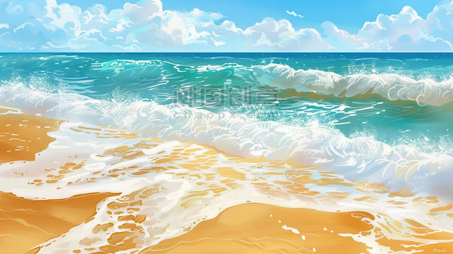 创意夏天夏季清新唯美自然户外海边海浪沙滩浪花的背景